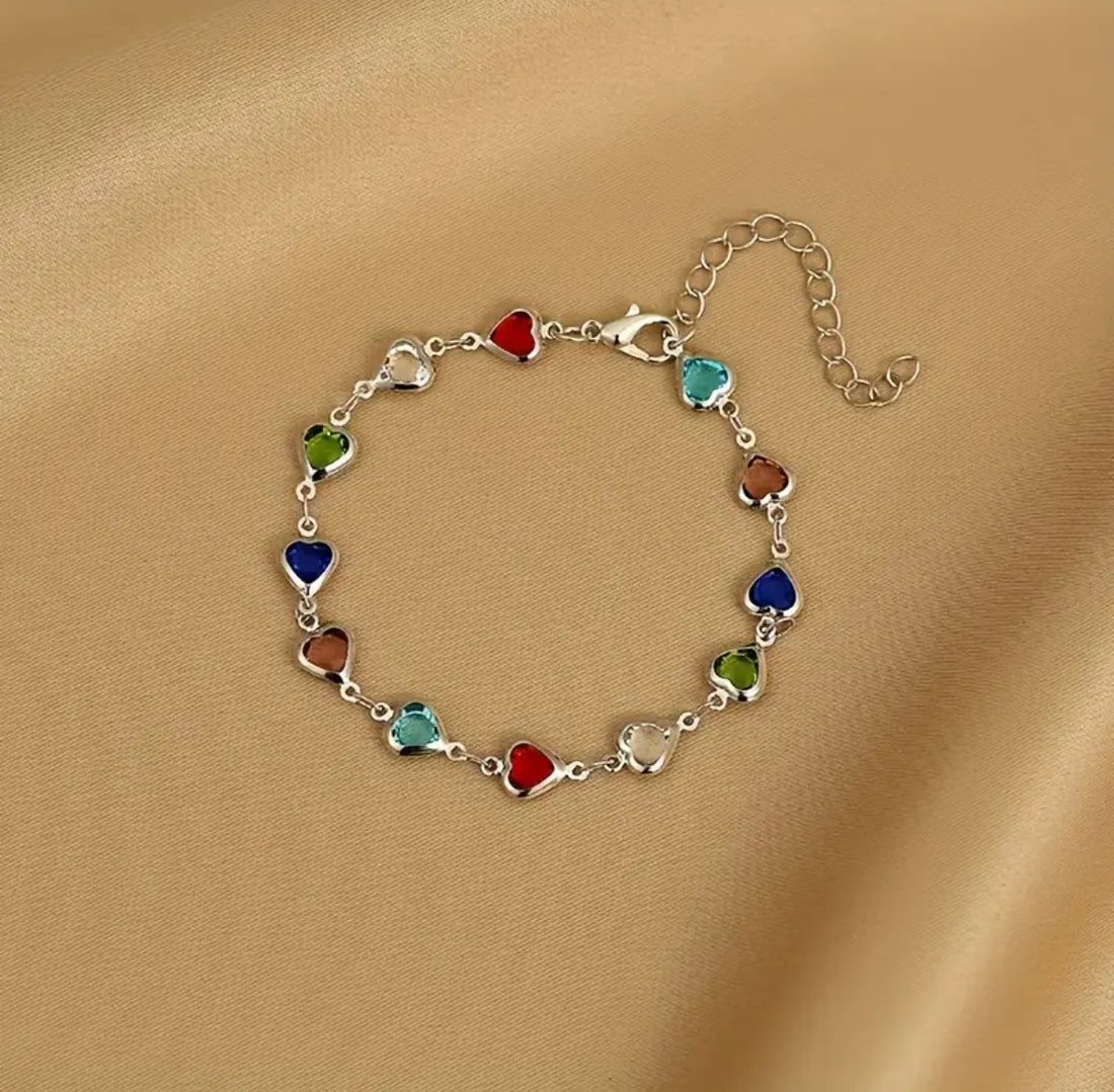 Renkli Taşlı Lovely Gümüş Renk Bileklik