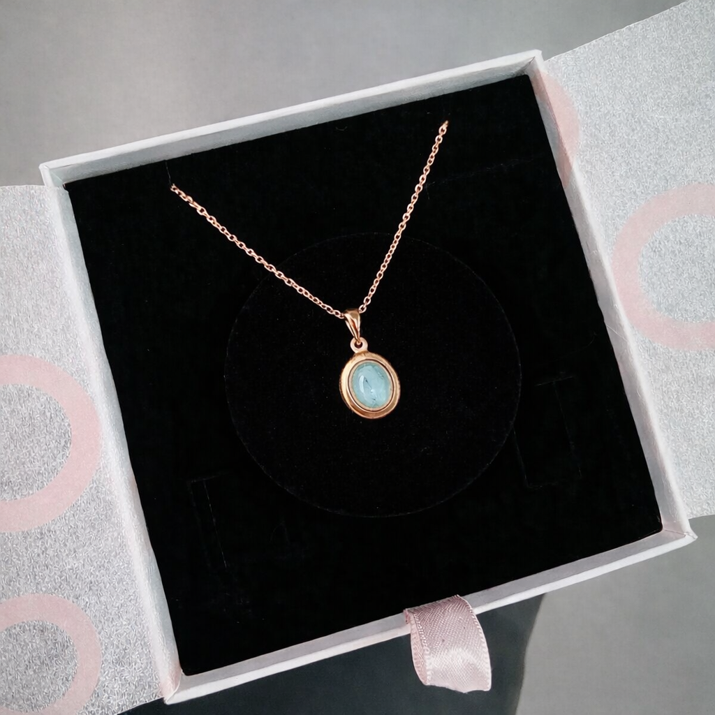 Akuamarin Minimal Vintage Rose Gold Kolye