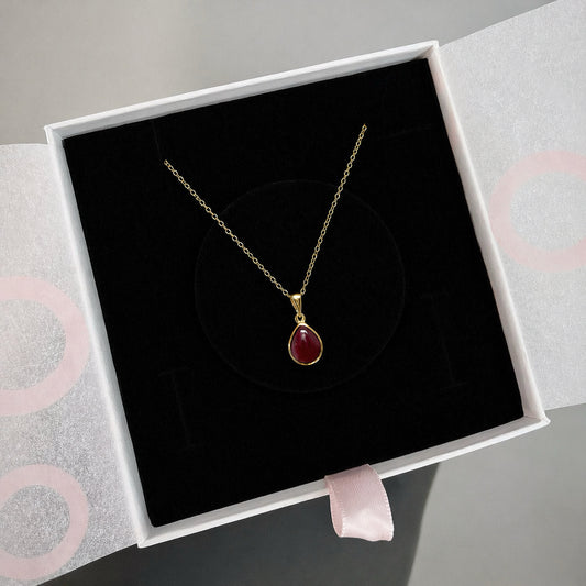 Lal Taşı (Garnet) Minimal Damy Gold Kolye