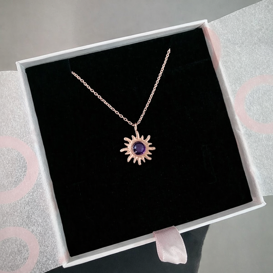 Ametist Minimal Güneş Rose Gold Kolye