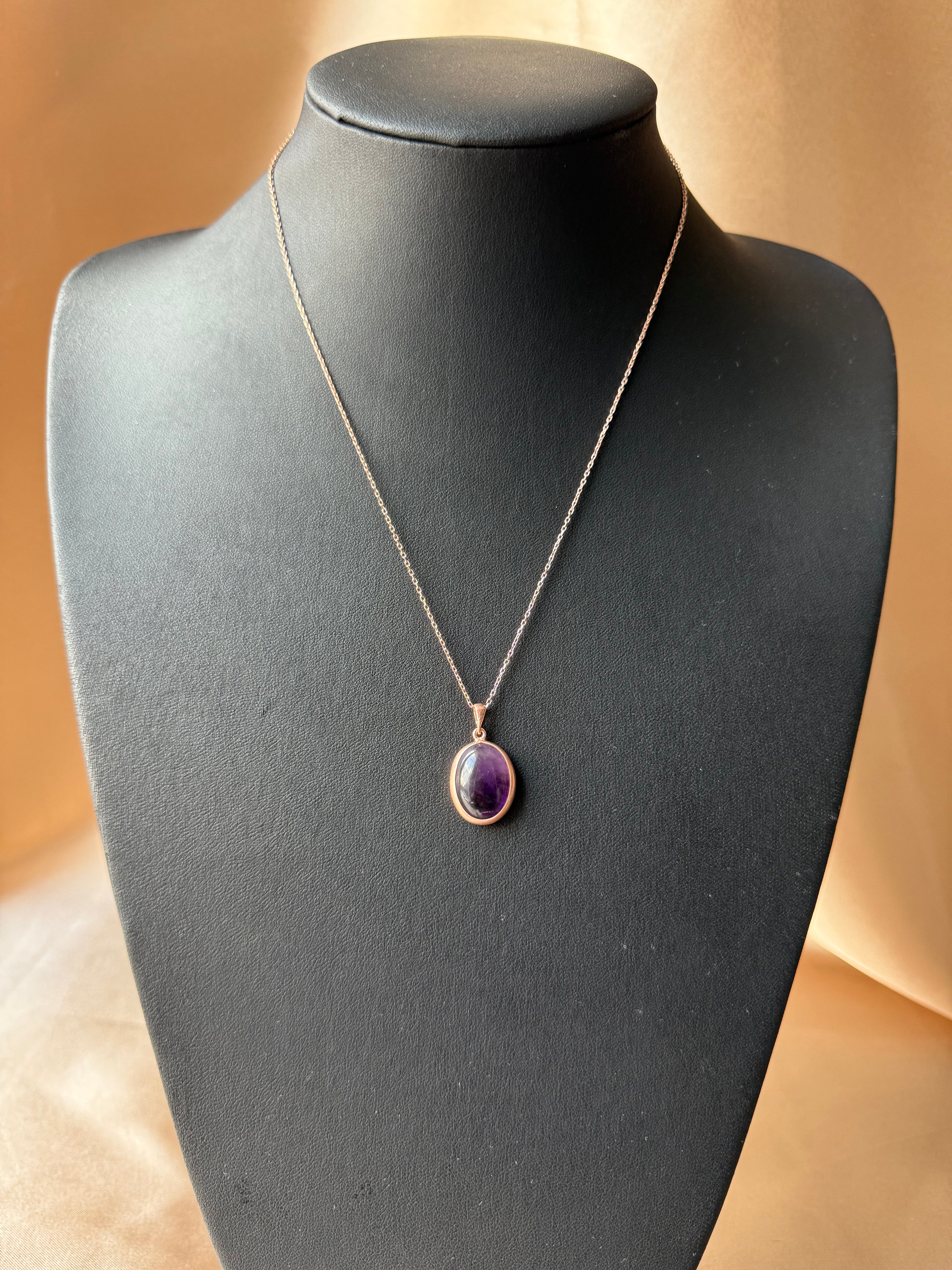 Ametist Büyük Oval Rose Gold Kolye