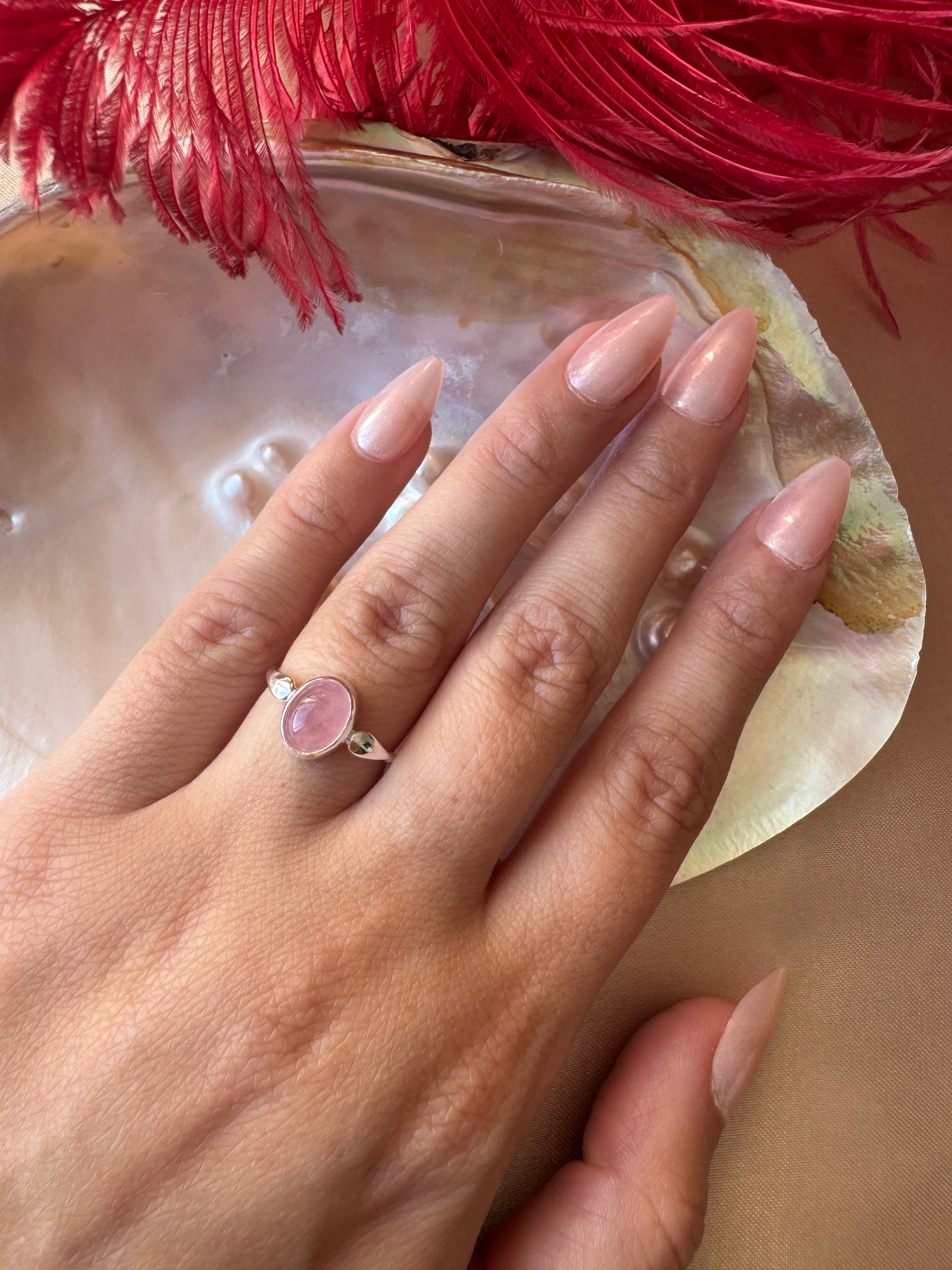 Pembe Kuvars Mary Gümüş Yüzük