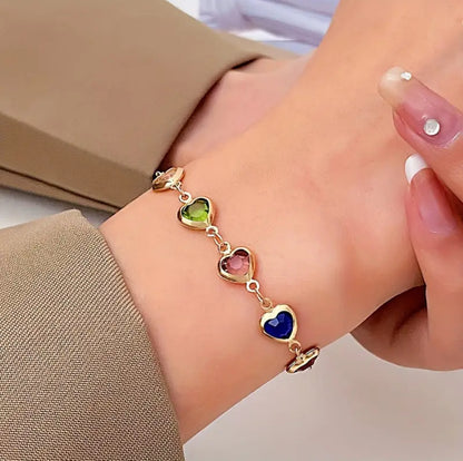 Renkli Taşlı Lovely Gold Renk Bileklik