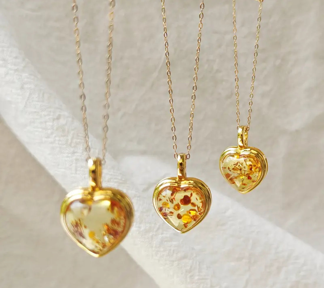 Baltık Kehribar Kalp Kolye