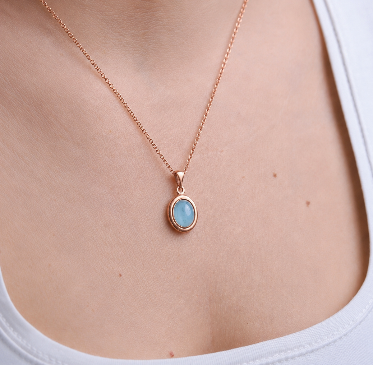 Akuamarin Minimal Vintage Rose Gold Kolye