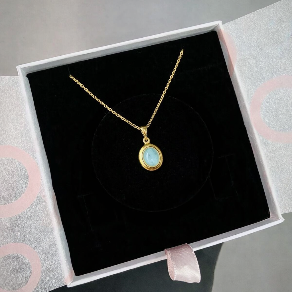 Akuamarin Minimal Vintage Gold Kolye