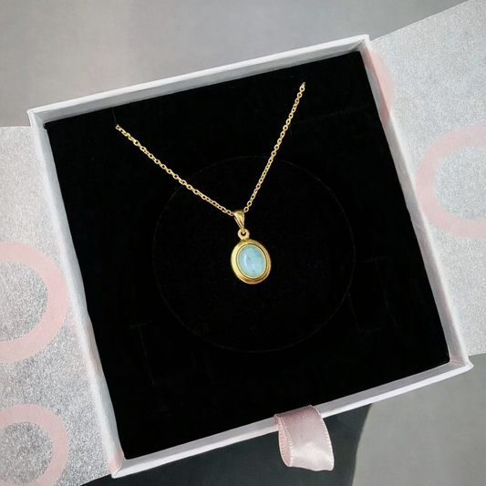 Akuamarin Minimal Vintage Gold Kolye