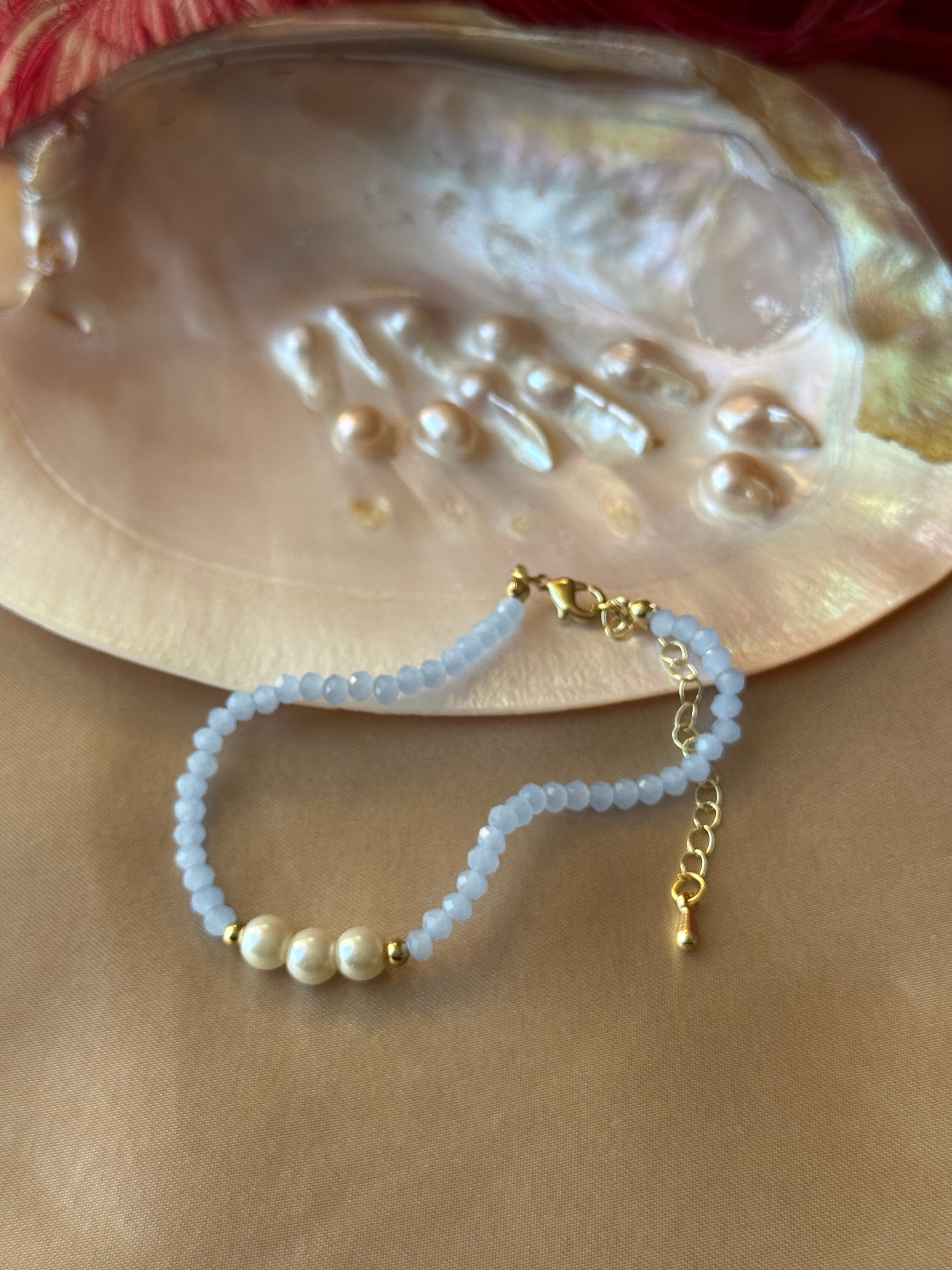 Kalsedon &amp; İnci Dizi Bileklik