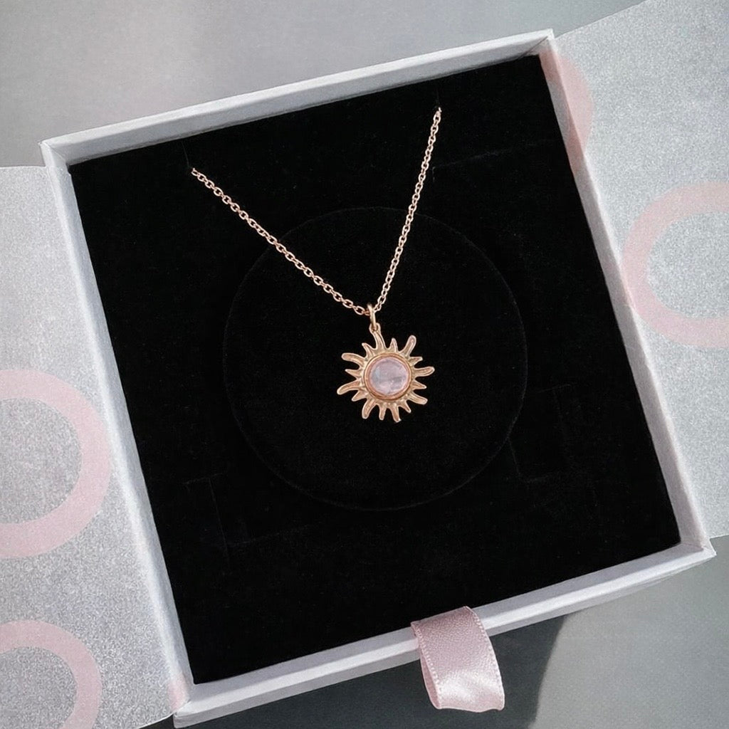 Pembe Kuvars Minimal Güneş Rose Gold Kolye