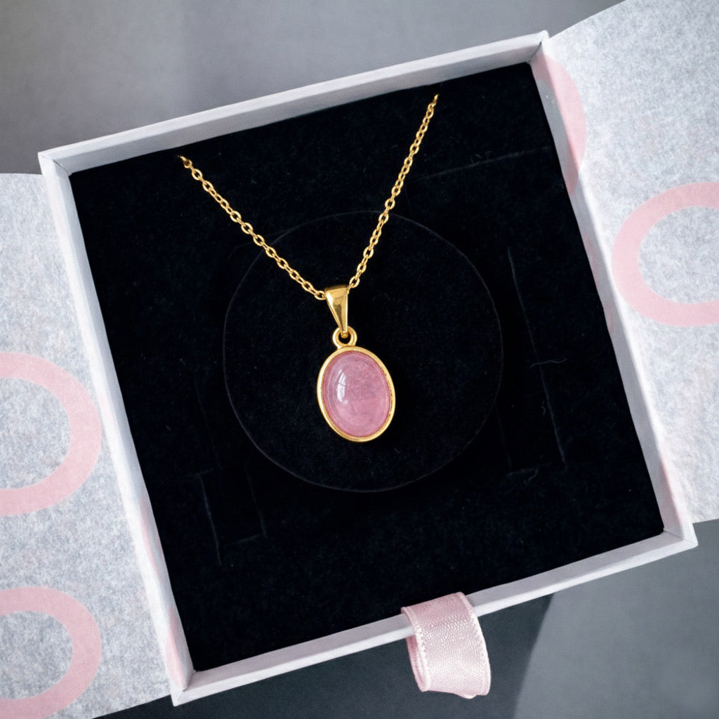 Pembe Kuvars Minimal Gold Kolye