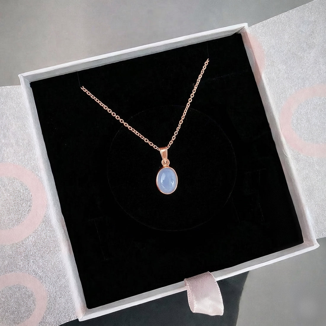 Kalsedon Minimal Rose Gold Kolye