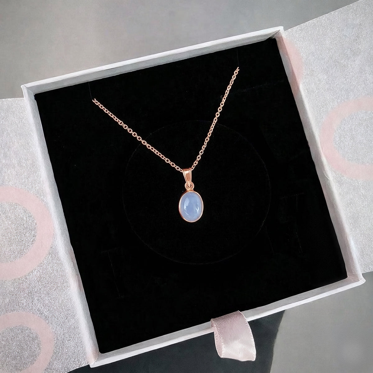 Kalsedon Minimal Rose Gold Kolye
