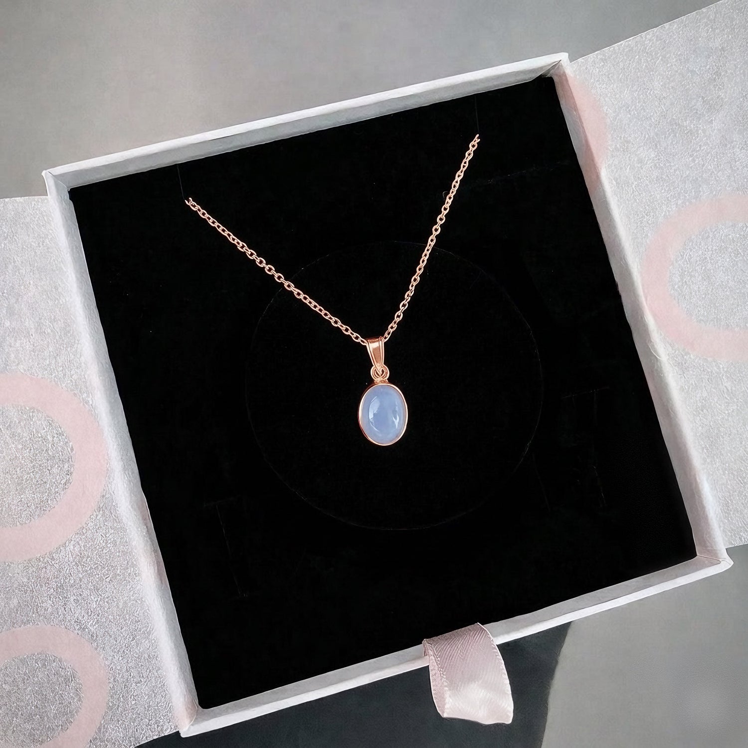 Kalsedon Minimal Rose Gold Kolye