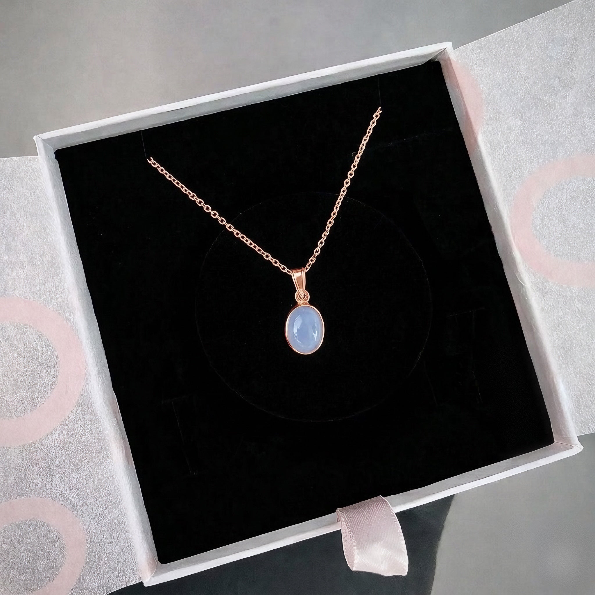 Kalsedon Minimal Rose Gold Kolye
