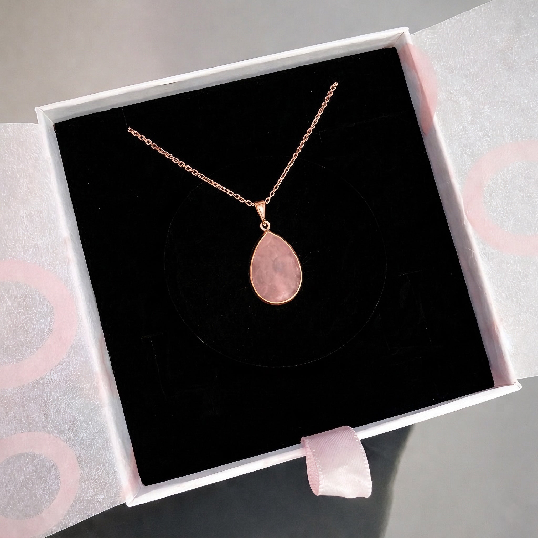 Pembe Kuvars Büyük Damla Rose Gold Kolye