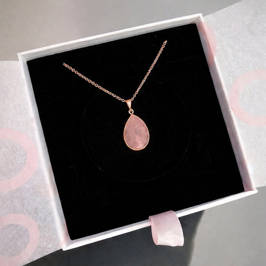 Pembe Kuvars Büyük Damla Rose Gold Kolye