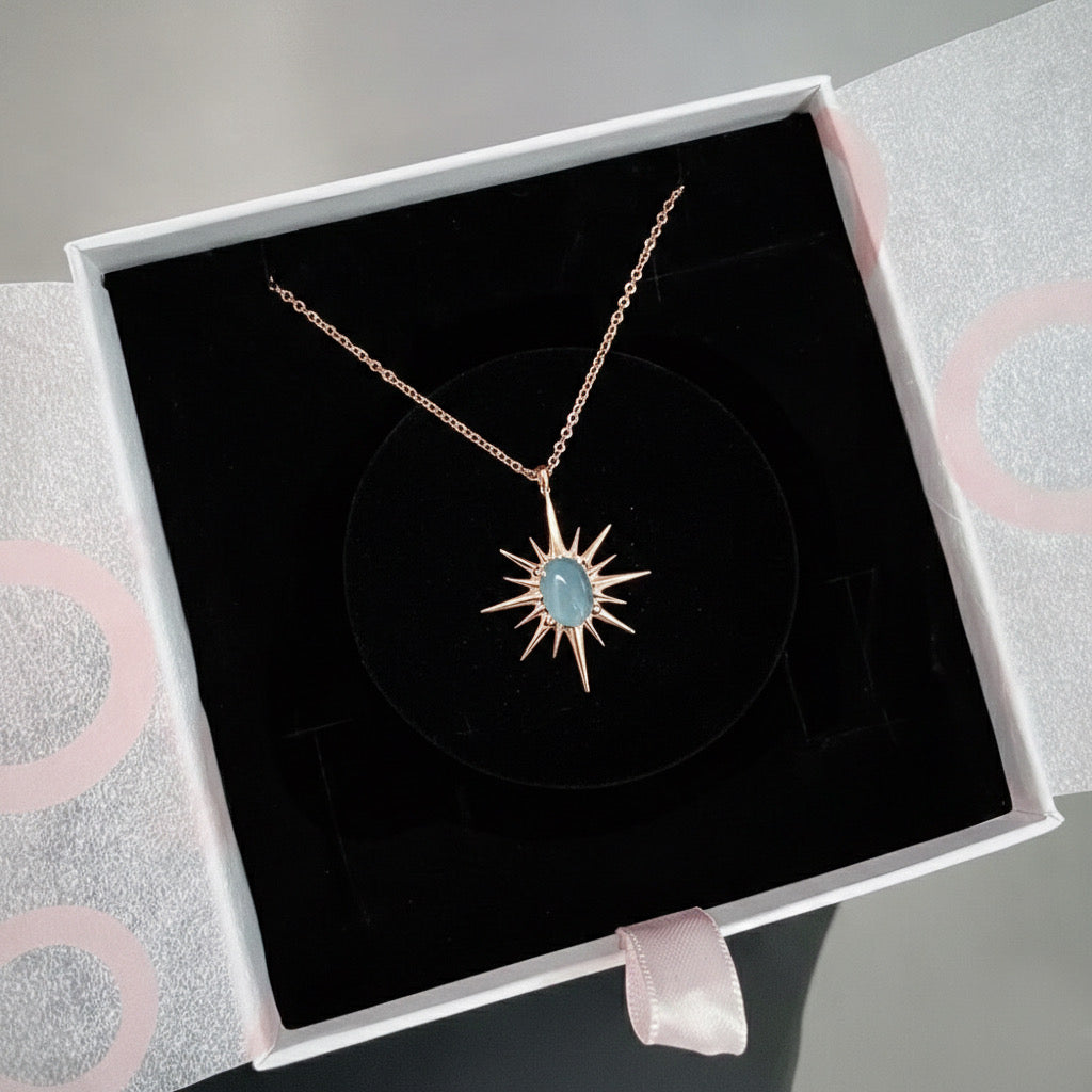 Akuamarin Büyük Kuzey Yıldızı Rose Gold Kolye