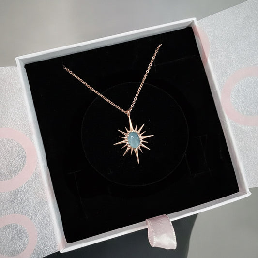 Akuamarin Büyük Kuzey Yıldızı Rose Gold Kolye