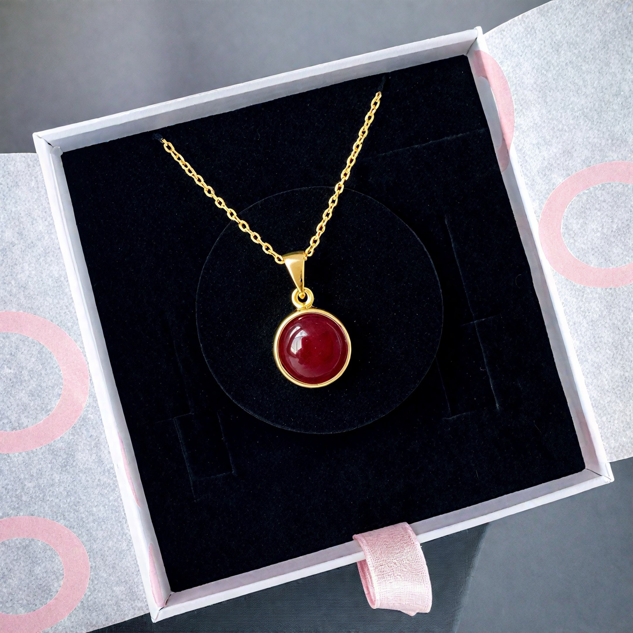 Akik Yuvarlak Gold Kolye