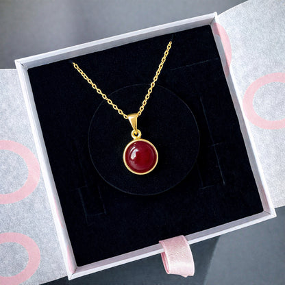 Akik Yuvarlak Gold Kolye