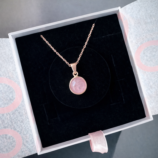 Pembe Kuvars Yuvarlak Rose Gold Kolye