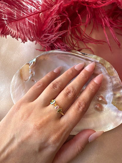 Karışık Doğal Taşlı Gold Yüzük
