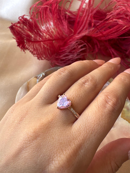Pembe Kuvars Kalp Rose Gold Yüzük