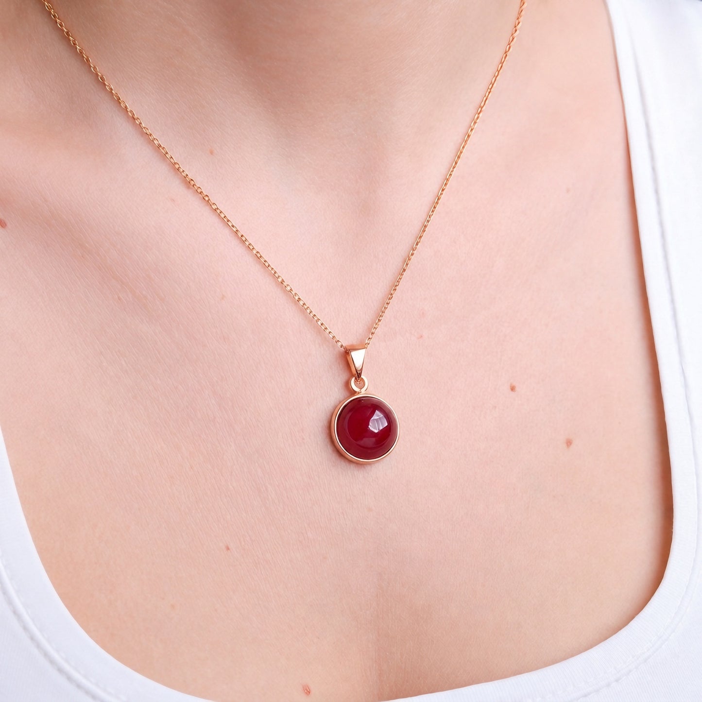 Akik Yuvarlak Rose Gold Kolye
