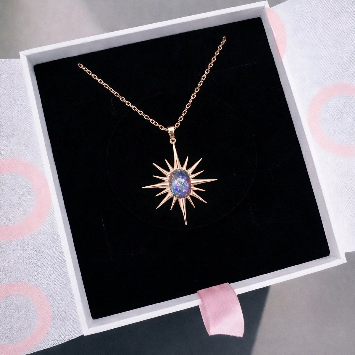 Mistik Topaz Büyük Kuzey Yıldızı Rose Gold Kolye