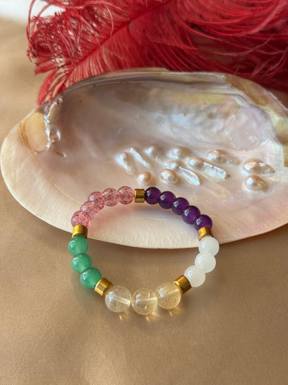 Pembe Kuvars &amp; Ametist &amp; Kristal Kuvars &amp; Sitrin &amp; Aventurin 5i Yerde Bileklik (8 mm)