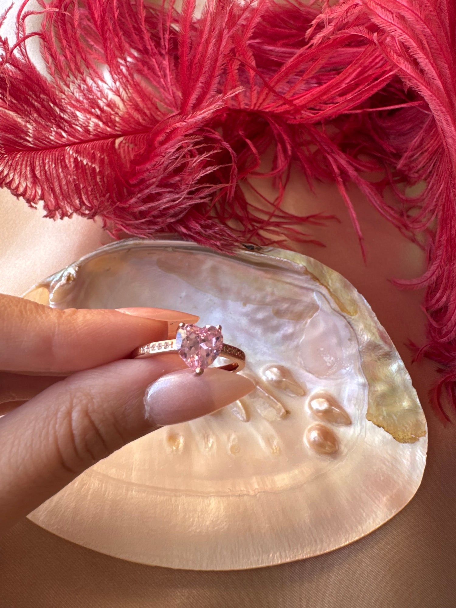 Pembe Kuvars Kalp Rose Gold Yüzük