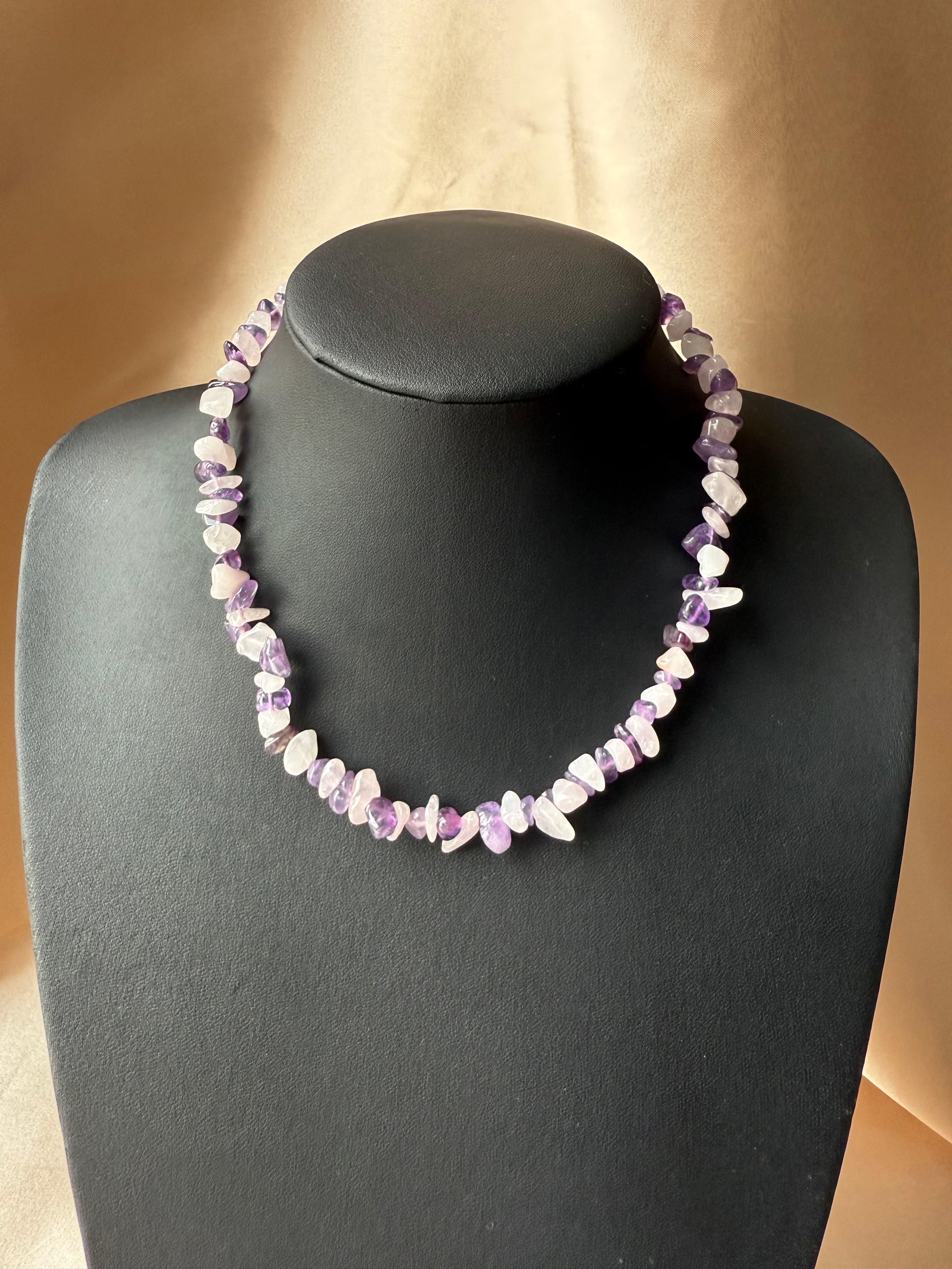 Ametist &amp; Pembe Kuvars Dizi Kolye