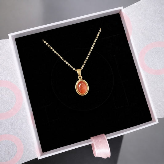 Güneş Taşı Minimal Vintage Gold Kolye