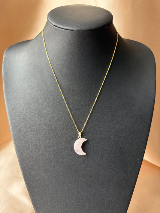 Pembe Kuvars Luna Gold Kolye