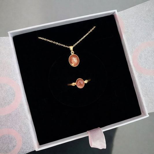 Güneş Taşı Minimal Kolye & Yüzük Set (Gold)
