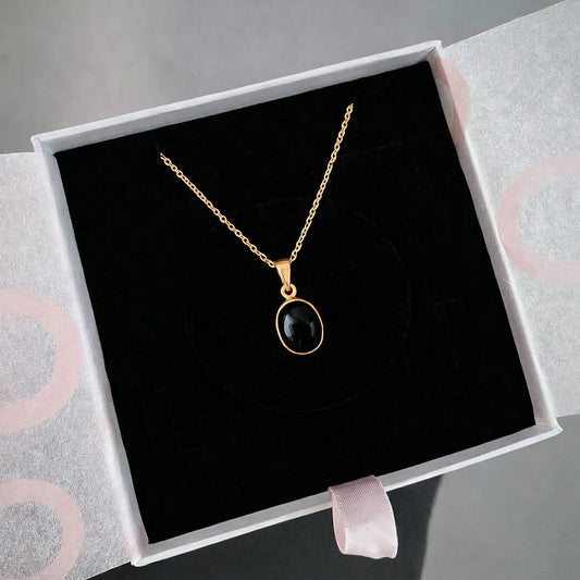 Oniks Minimal Gold Kolye