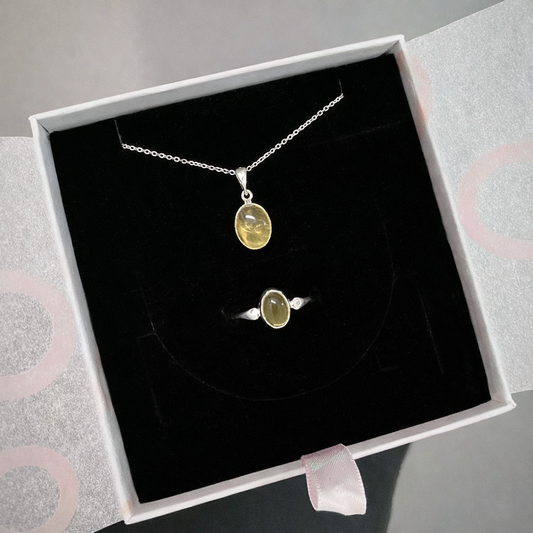 Sitrin Minimal Kolye & Yüzük Set (Gümüş)