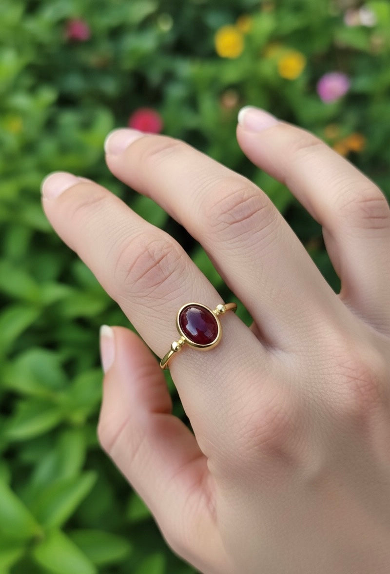 Lal Taşı (Garnet) Basic Gold Yüzük