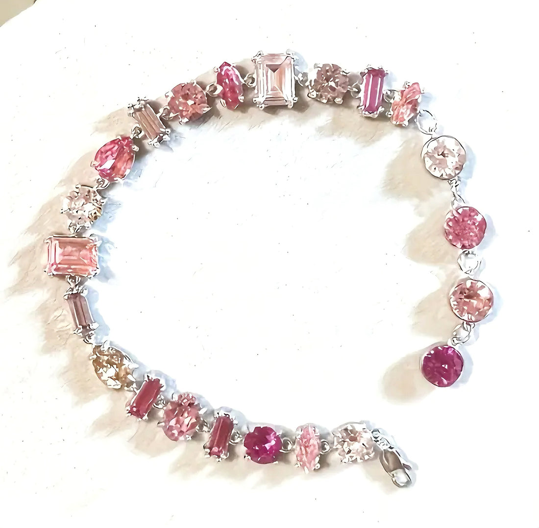 Pembe Taşlı Lady D Gümüş Renk Bileklik