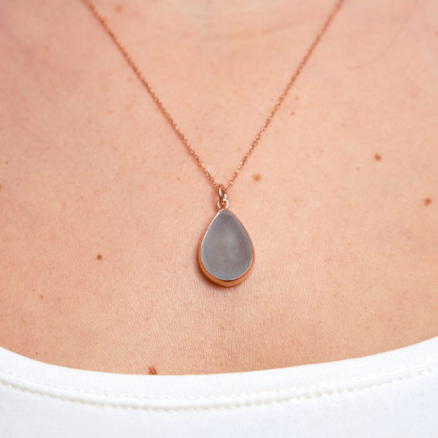 Akuamarin Büyük Damla Rose Gold Kolye