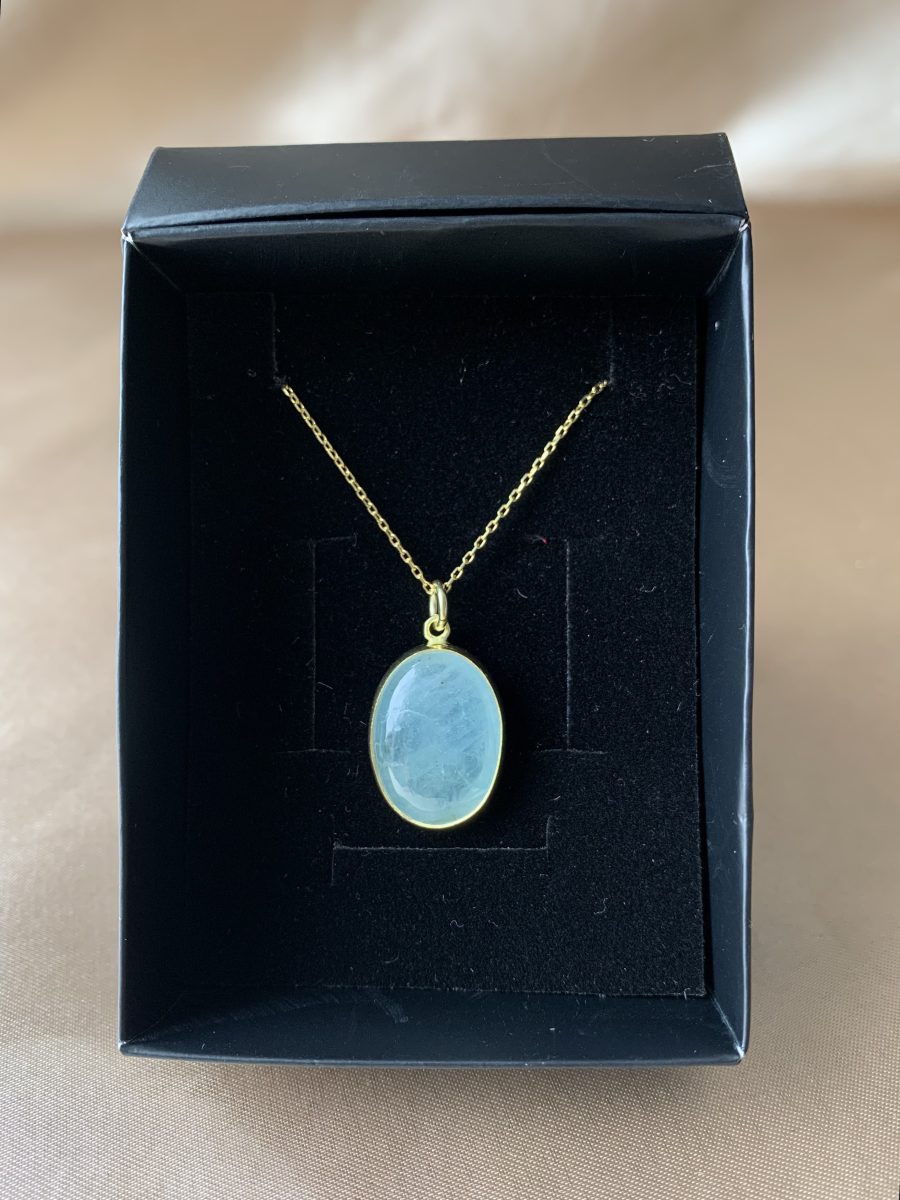 Akuamarin Büyük Oval Gold Kolye