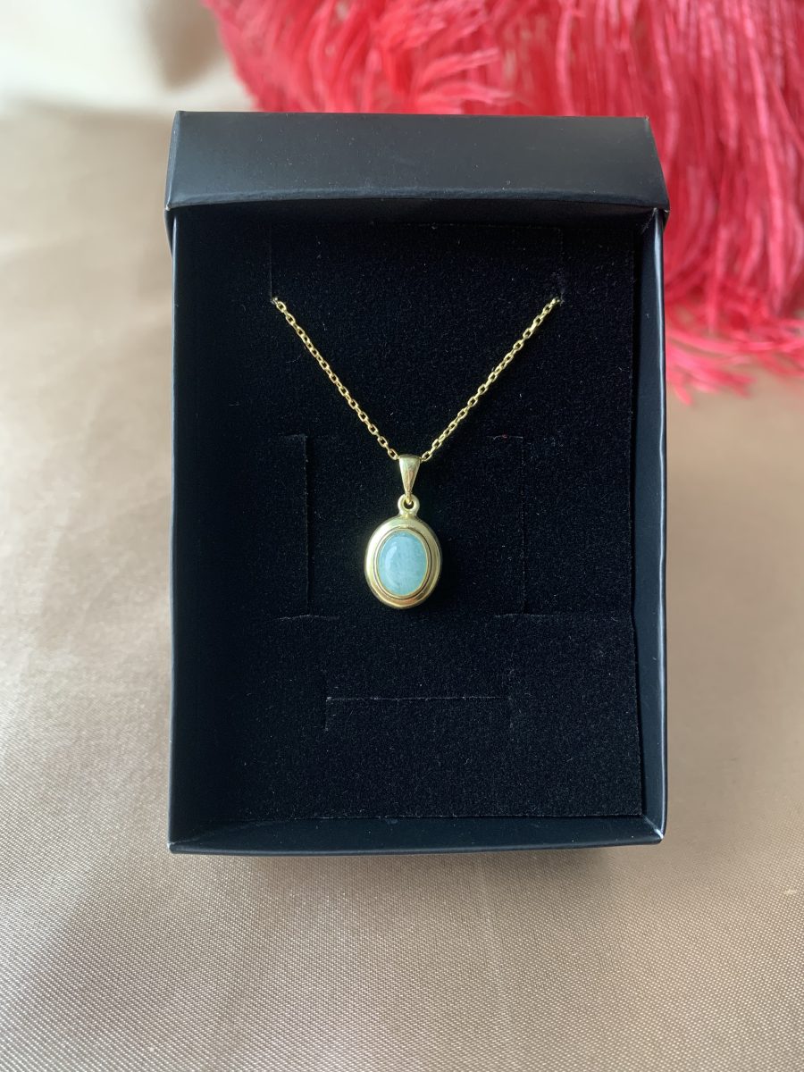 Akuamarin Minimal Vintage Gold Kolye