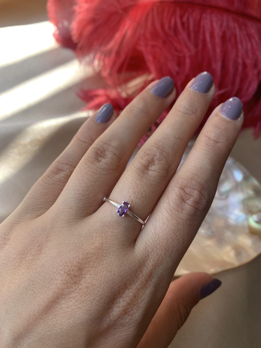 Ametist Minimal Gümüş Yüzük