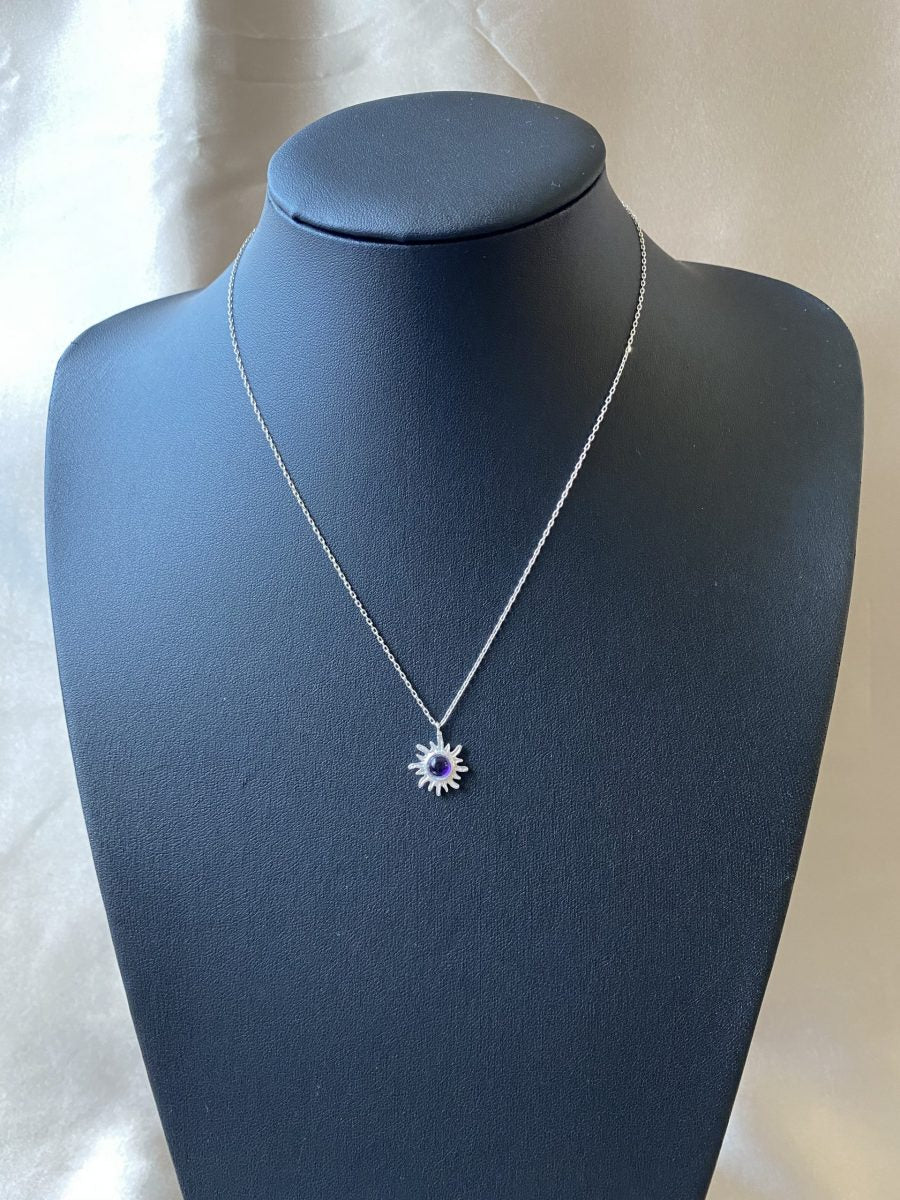 Ametist Minimal Güneş Gümüş Kolye