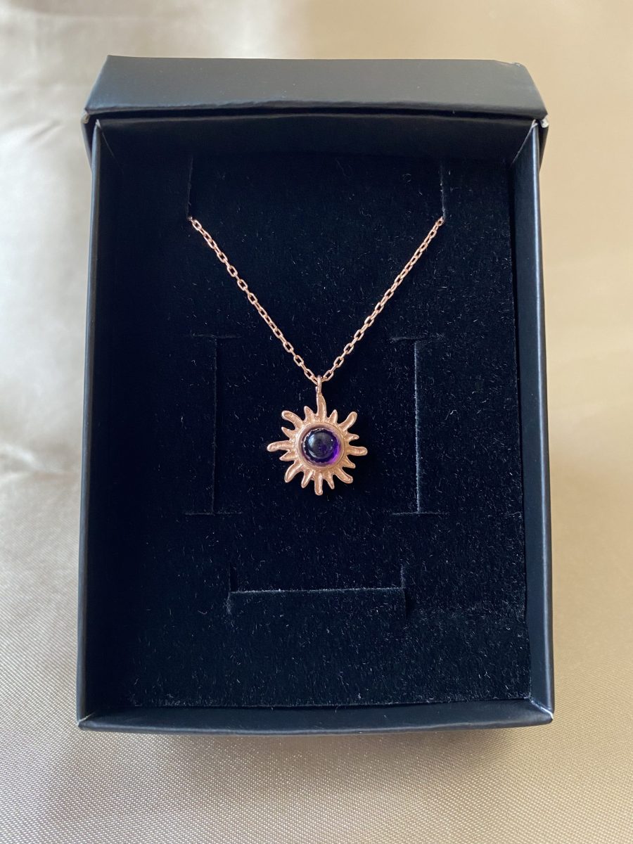 Ametist Minimal Güneş Rose Gold Kolye