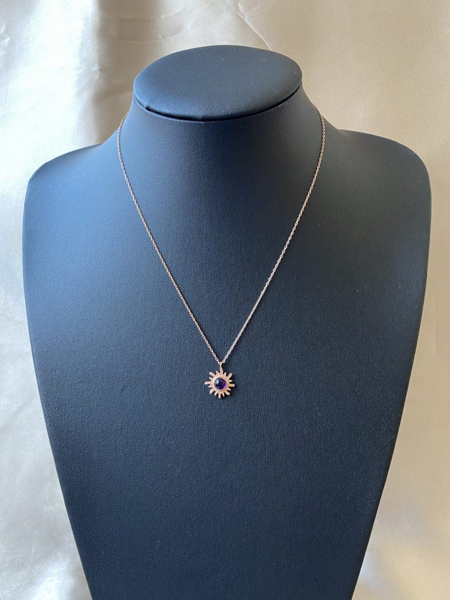 Ametist Minimal Güneş Rose Gold Kolye
