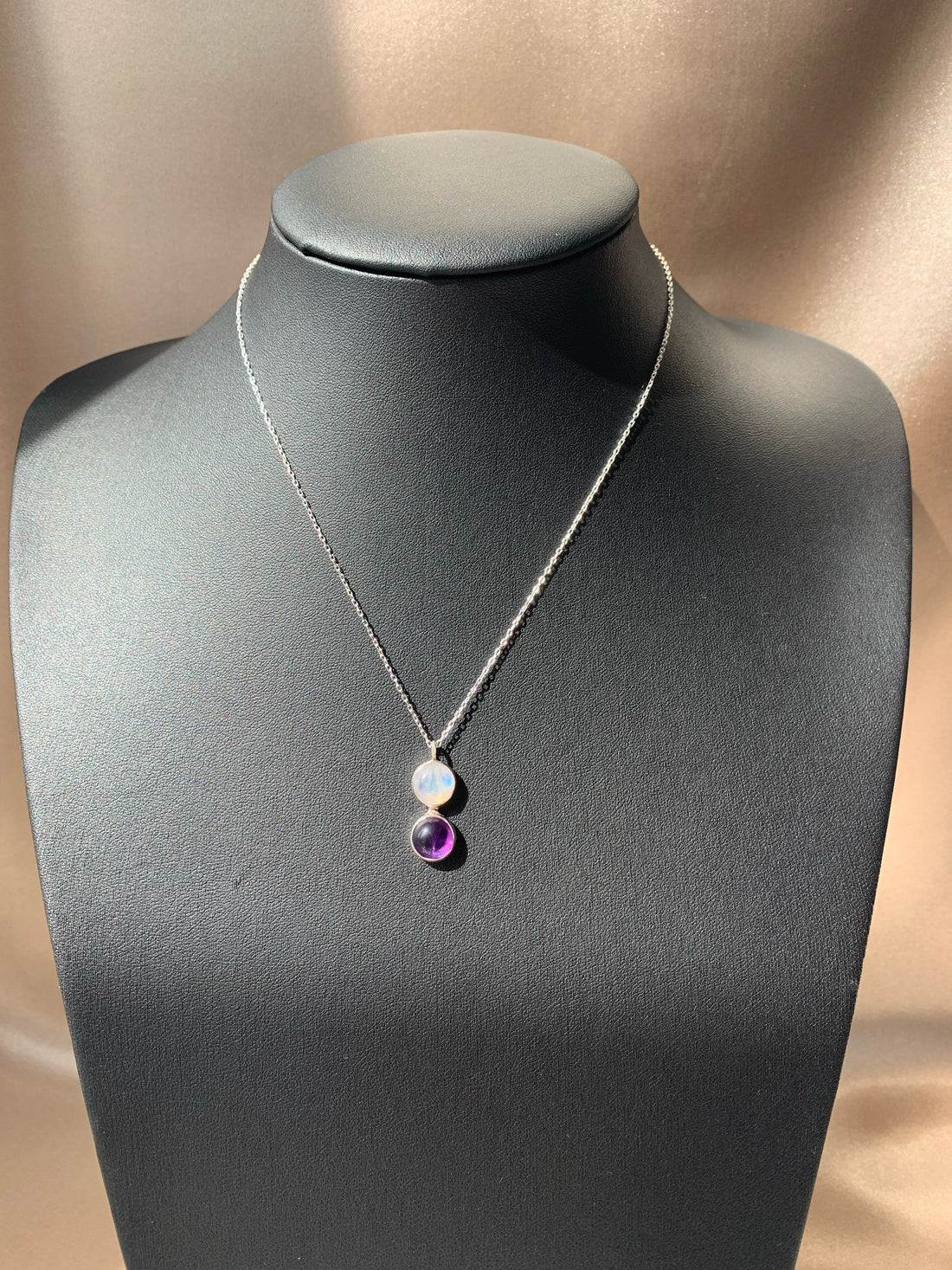 Ay Taşı &amp; Ametist Twin Flame Gümüş Kolye
