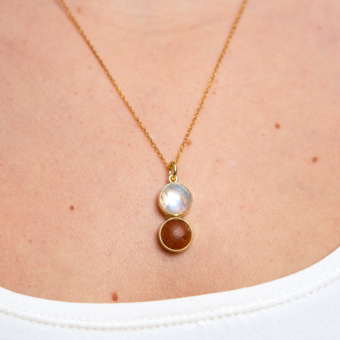 Ay Taşı & Güneş Taşı Twin Flame Gold Kolye