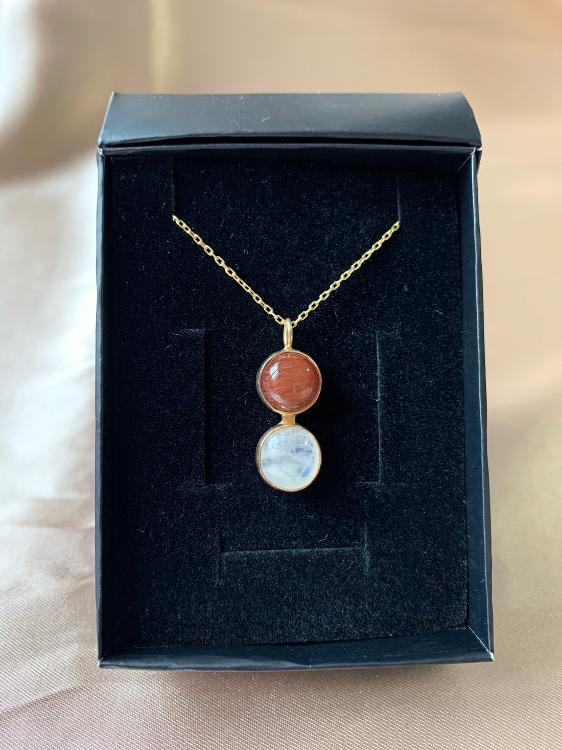 Ay Taşı &amp; Güneş Taşı Twin Flame Gold Kolye