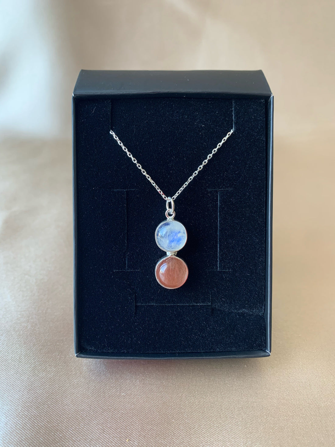 Ay Taşı &amp; Güneş Taşı Twin Flame Gümüş Kolye